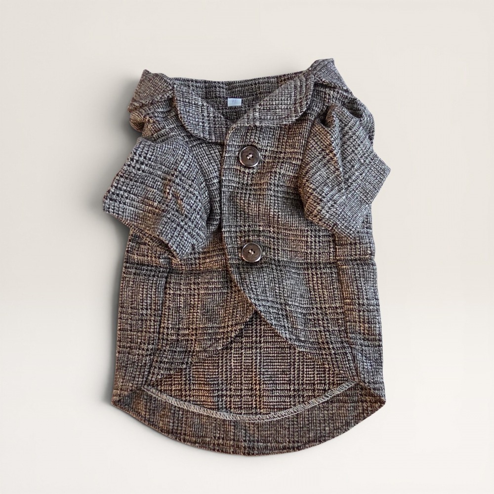 Plaid Dog Blazer Brown Grey Two‎ Button Pet Jacket Small - Picture 7 of 10